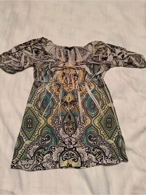 Simply Irresistible Green and Teal Paisley Empire-Waist Top
